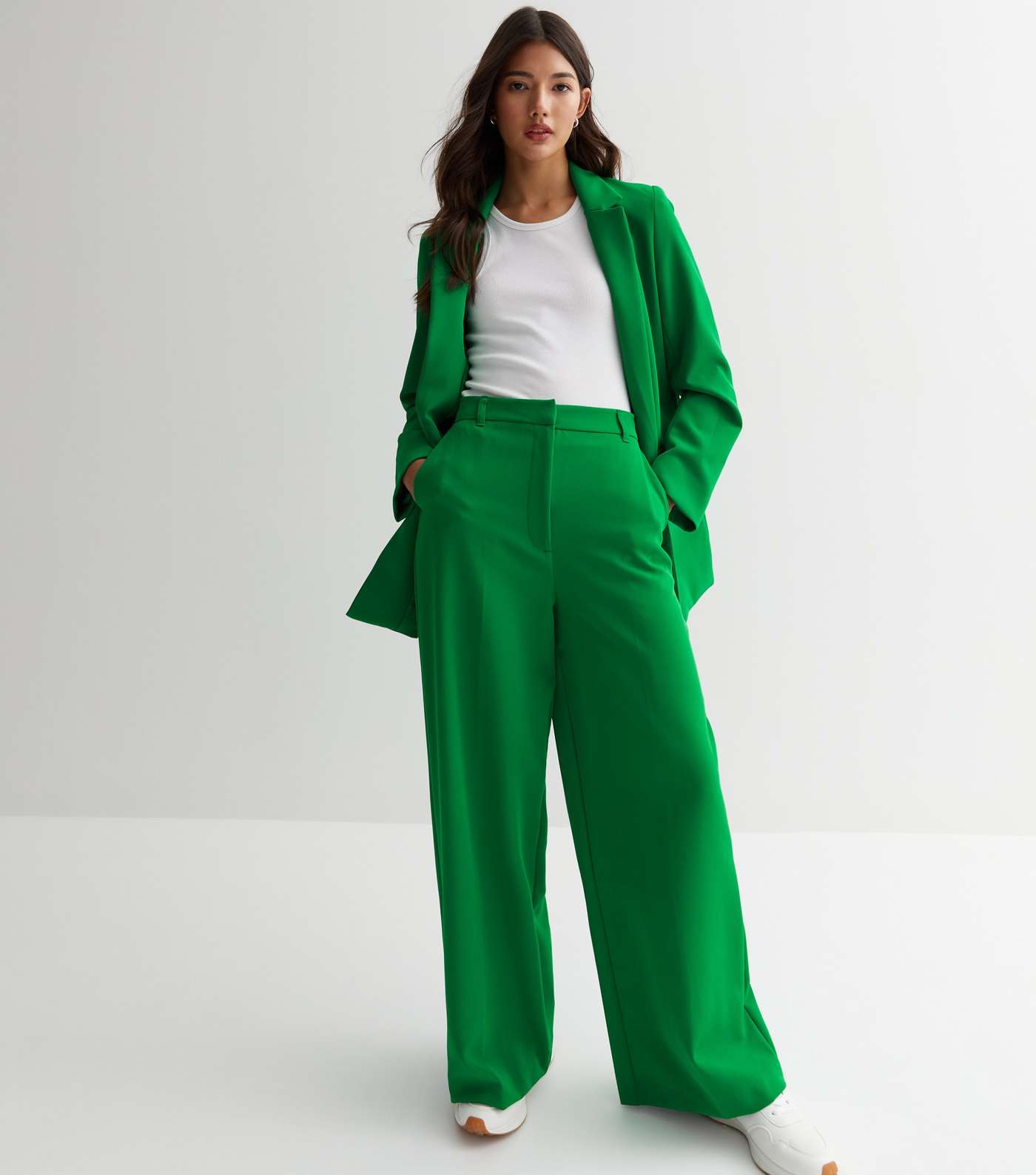 Green Tailored High Waist Wide Leg Trousers Image 2