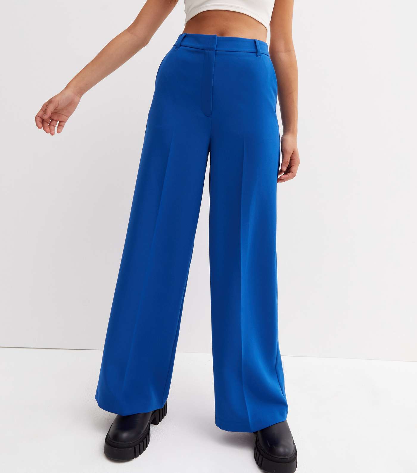 Bright Blue Tailored High Waist Wide Leg Trousers Image 3