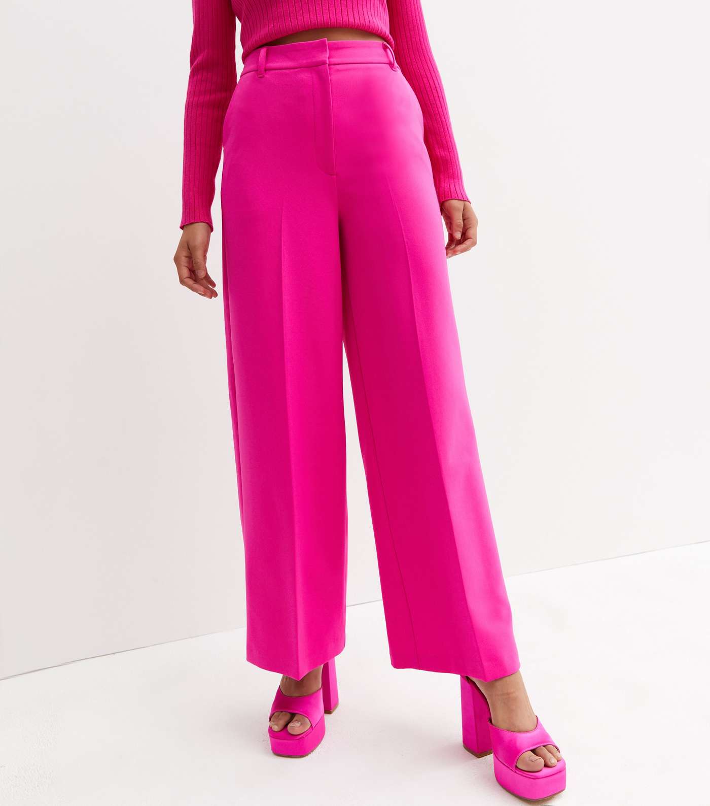 Bright Pink Tailored High Waist Wide Leg Trousers Image 2