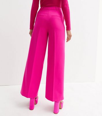 Bright Pink Linen Look Wide Leg Trousers  New Look