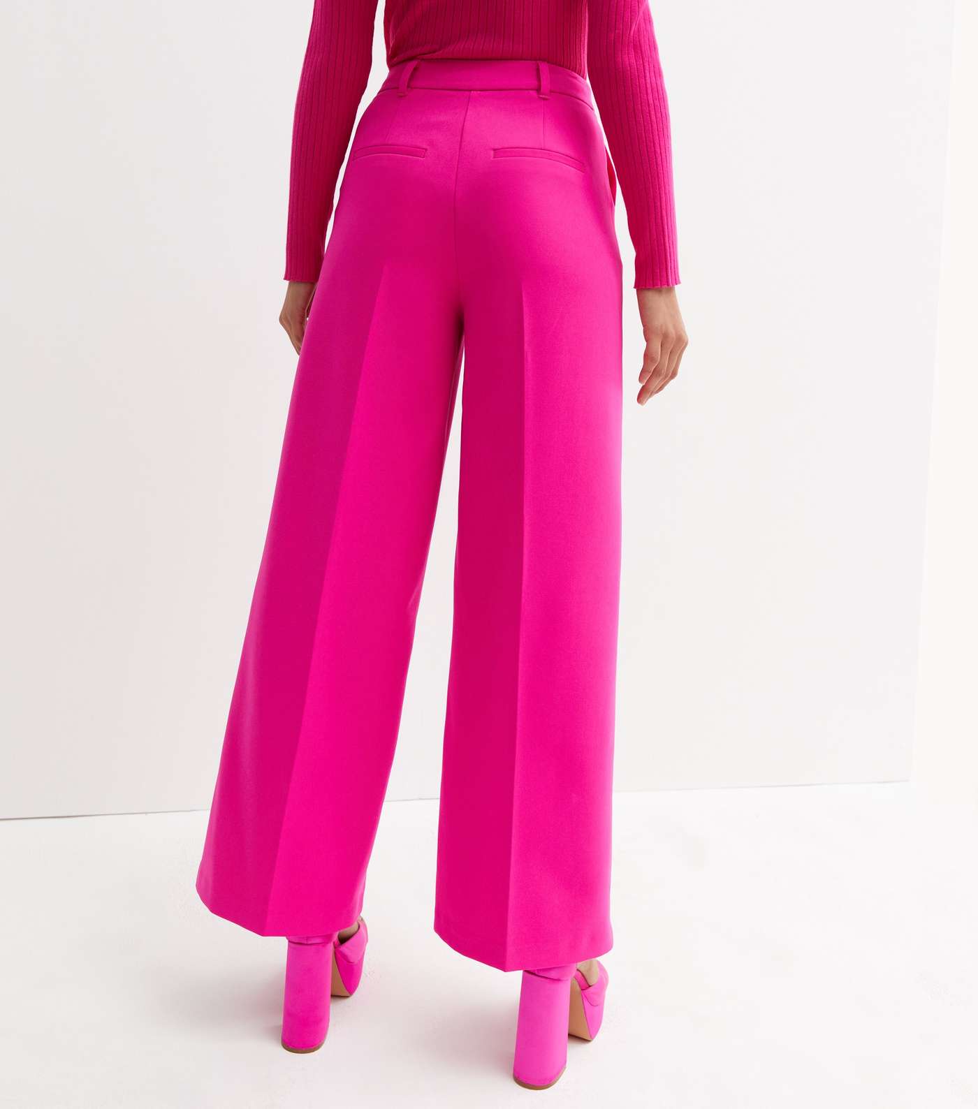 Bright Pink Tailored High Waist Wide Leg Trousers Image 4