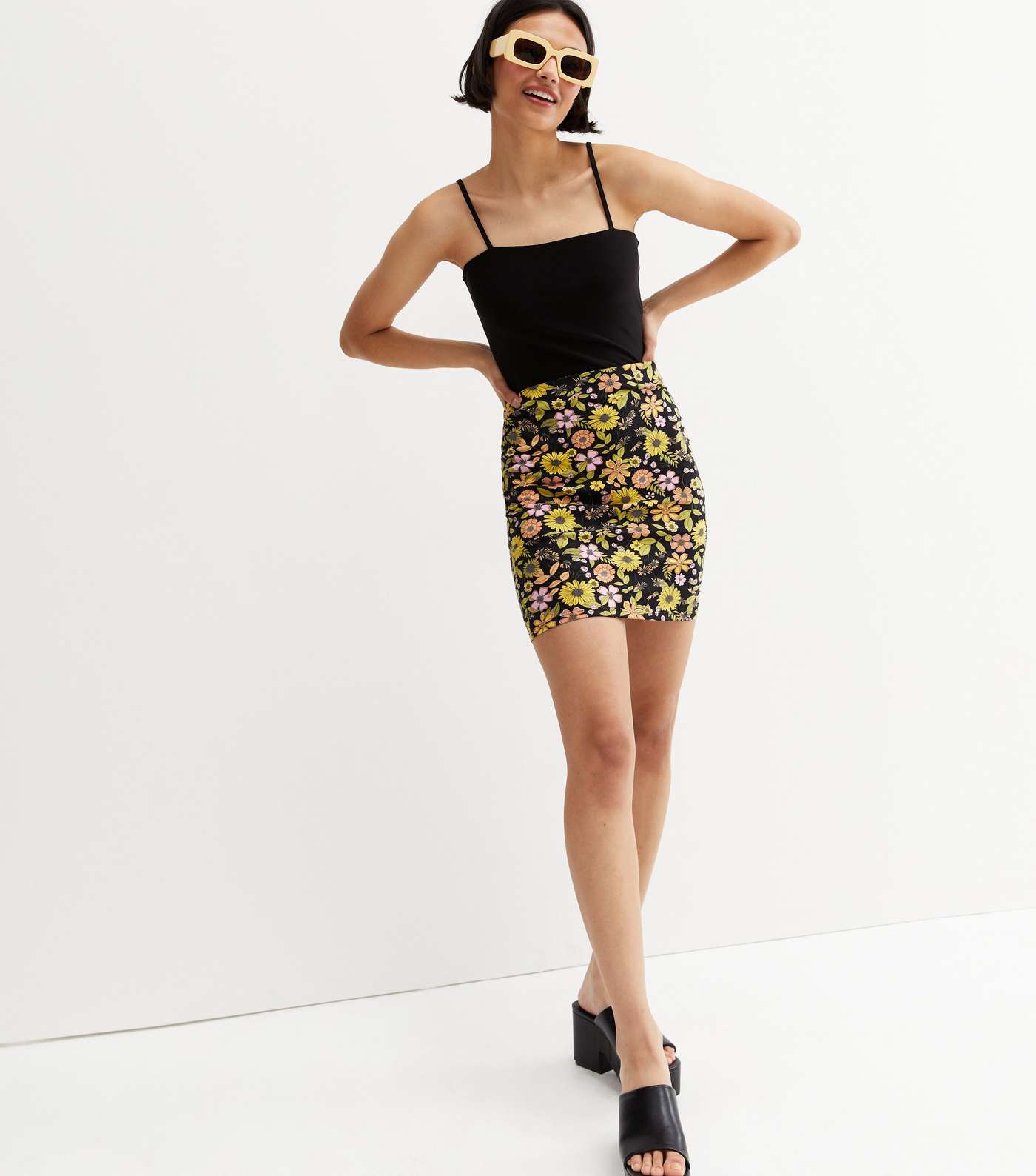 Black Floral Mini Tube Skirt