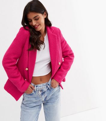 New look neon pink denim skirt and jacket size 8 top... - Depop