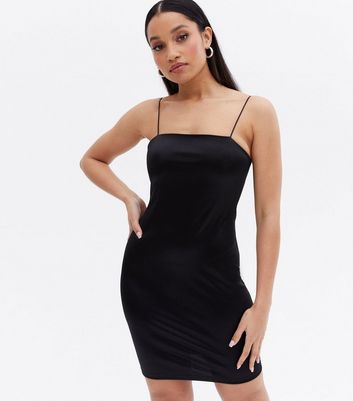 Petite Black Strappy Bodycon Mini Slip Dress New Look