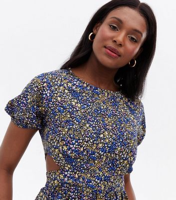 Click to view product details and reviews for Blue Vanilla Navy Floral Cut Out Side Tiered Midi Dress New Look.