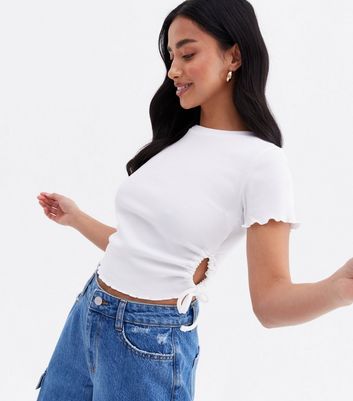 Click to view product details and reviews for Petite White Ruched Cut Out Side Crop T Shirt New Look.