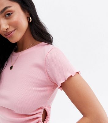 Click to view product details and reviews for Petite Pale Pink Ruched Cut Out Side Crop T Shirt New Look.