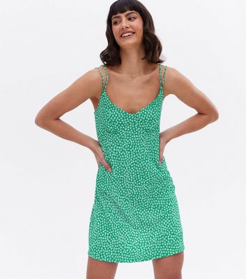 Green Ditsy Floral Strappy Mini Dress New Look