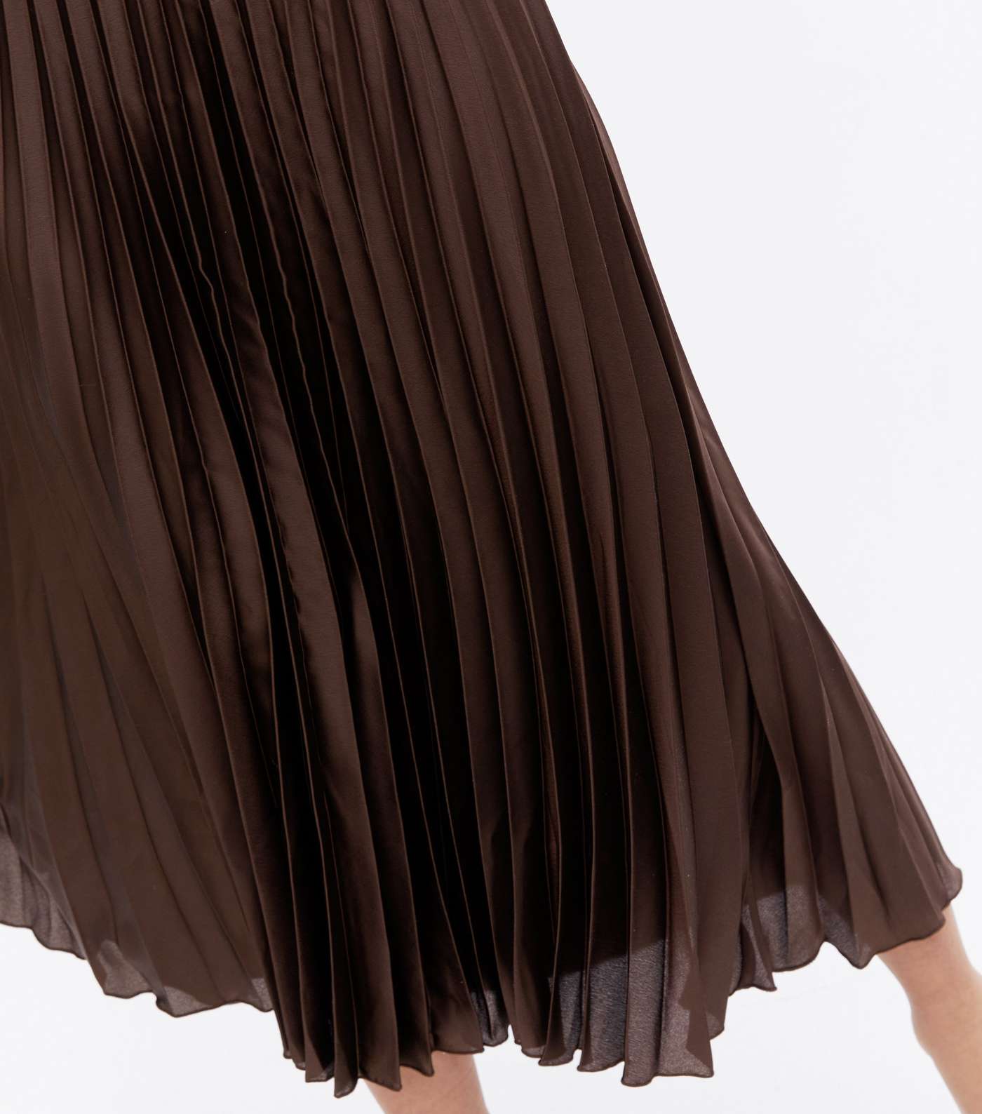 Petite Dark Brown Satin Pleated Midi Skirt Image 3
