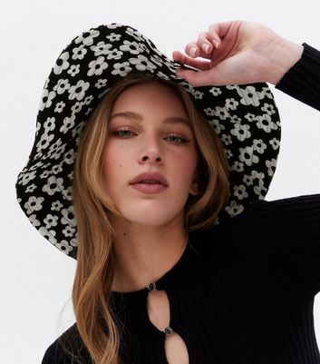 Black floral bucket hat online