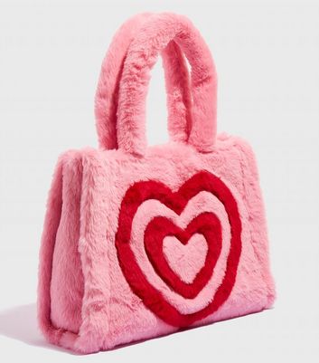shop for Skinnydip Mid Pink Heart Faux Fur Tote Bag New Look at Shopo