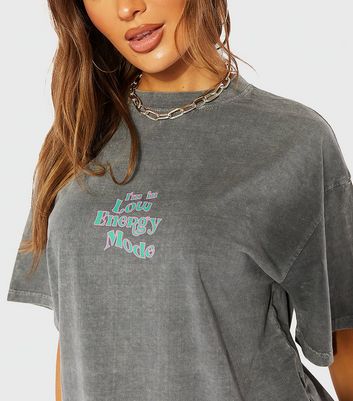 Skinnydip Dark Grey Low Energy Oversized Logo T Shirt New Look