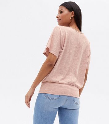 Pale Pink Fine Knit Deep Hem Batwing Top New Look