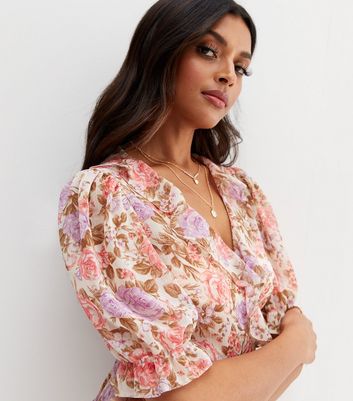Off White Floral Chiffon Frill Wrap Blouse | New Look