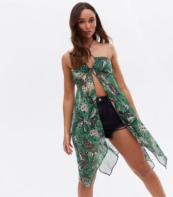 Green Butterfly Chiffon Halter Neck Dip 