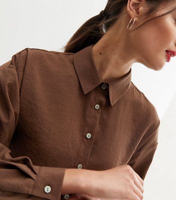 Dark Brown Long Sleeve Oversized Shirt 