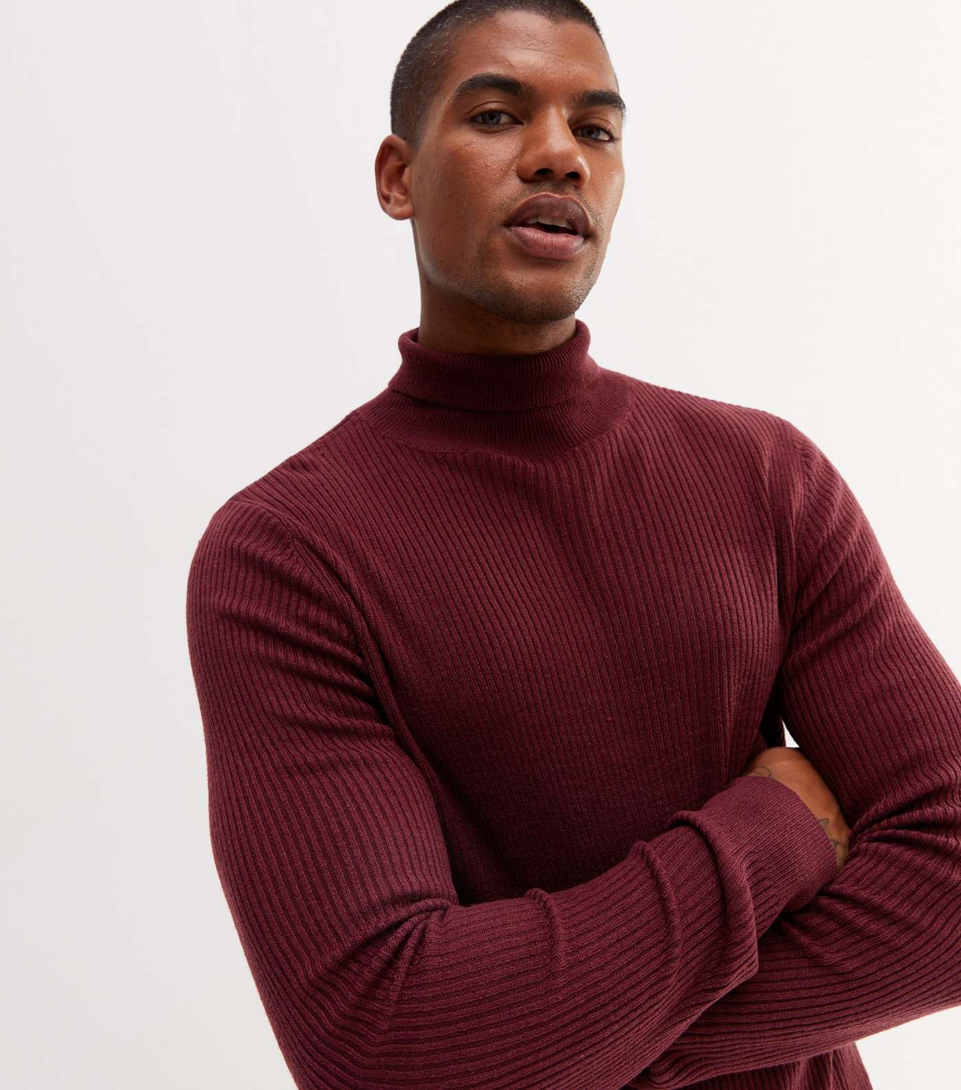 Burgundy Ribbed Fine Knit Muscle Fit Roll Neck Top