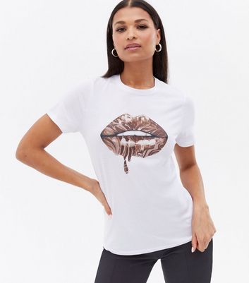 White Chocolate Marble Lips T Shirt New Look