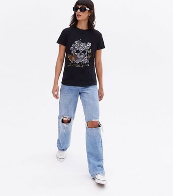 Damen Bekleidung Black Zebra Print Skull Toujours Metallic Logo T-Shirt Damen Bekleidung Black Zebra Print Skull Toujours Metallic Logo T-Shirt