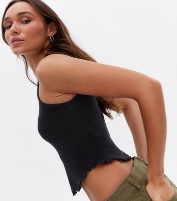 Damen Bekleidung Black Frill Hanky Hem Racer Vest Damen Bekleidung Black Frill Hanky Hem Racer Vest