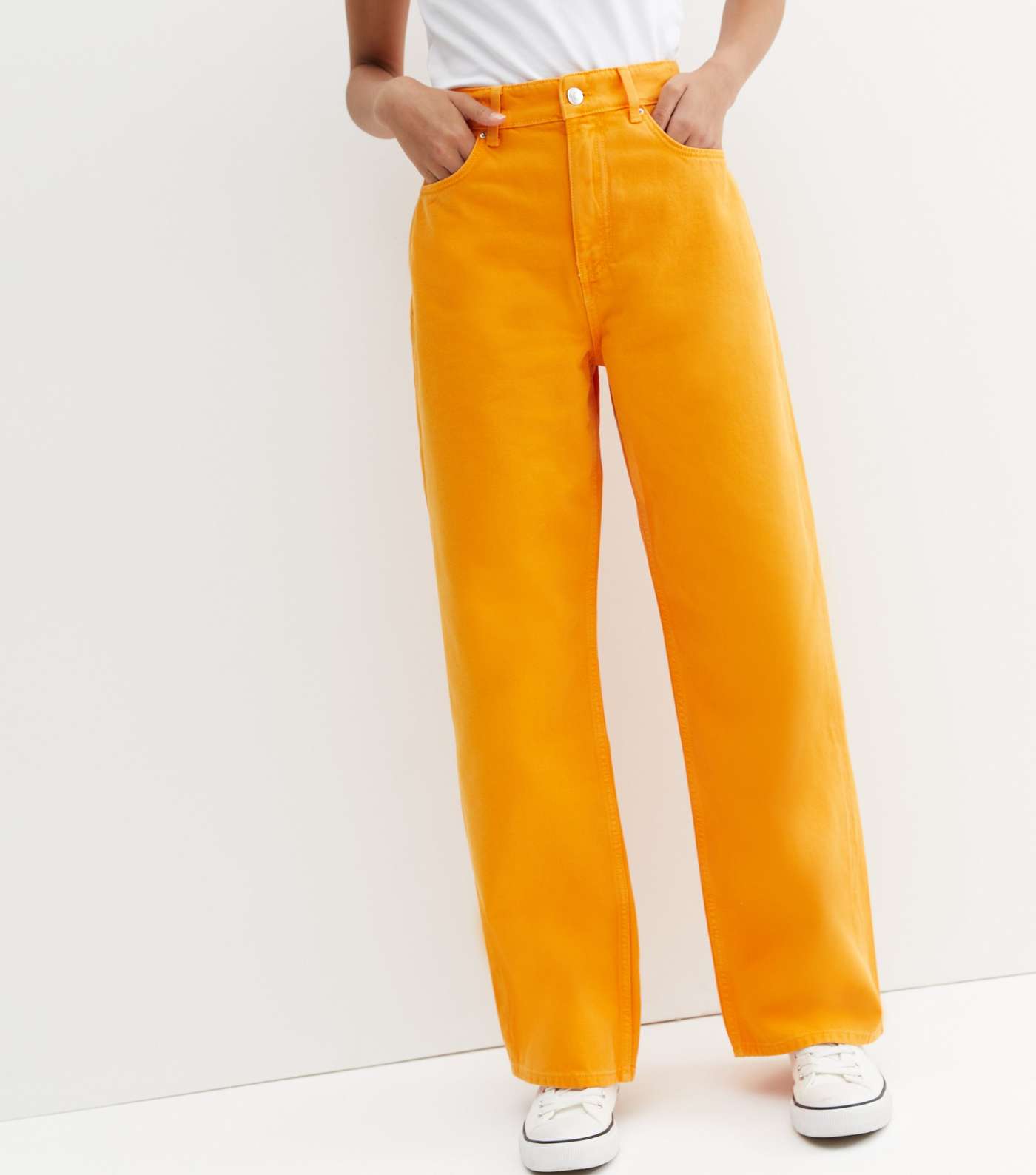Girls Bright Orange High Waist Adalae Wide Leg Jeans Image 2