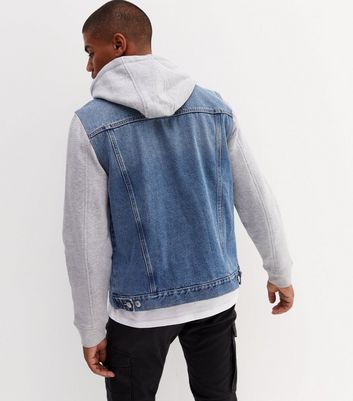 Denim jacket with outlet jersey sleeves mens