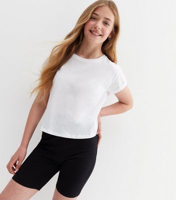 Teenager Bekleidung für Mädchen Girls White Jersey Roll Sleeve T-Shirt