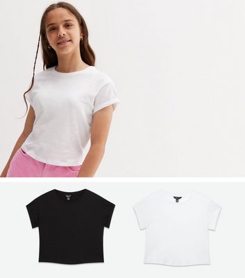 Teenager Bekleidung für Mädchen Girls 2 Pack Black and White Crew Neck Boxy T-Shirts