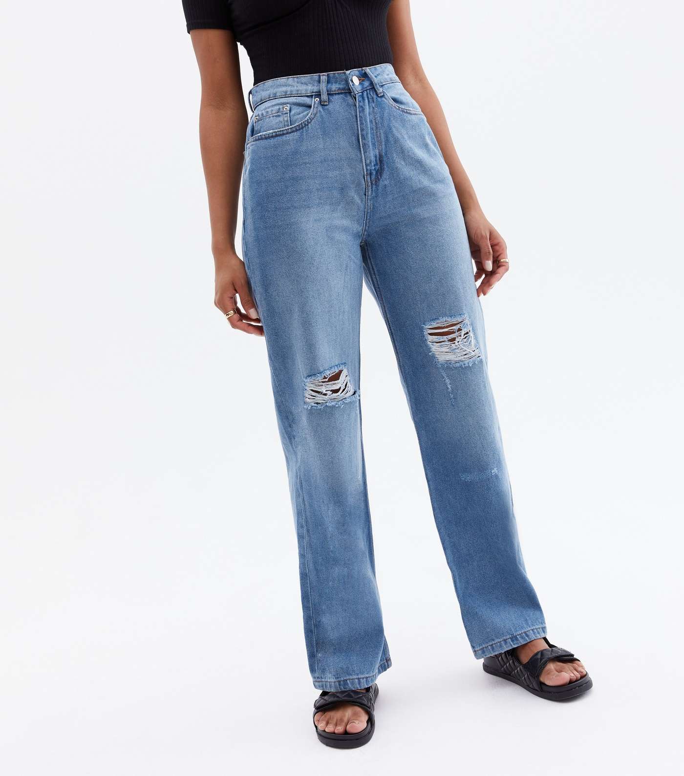 Urban Bliss Blue Ripped Wide Leg Jeans Image 2