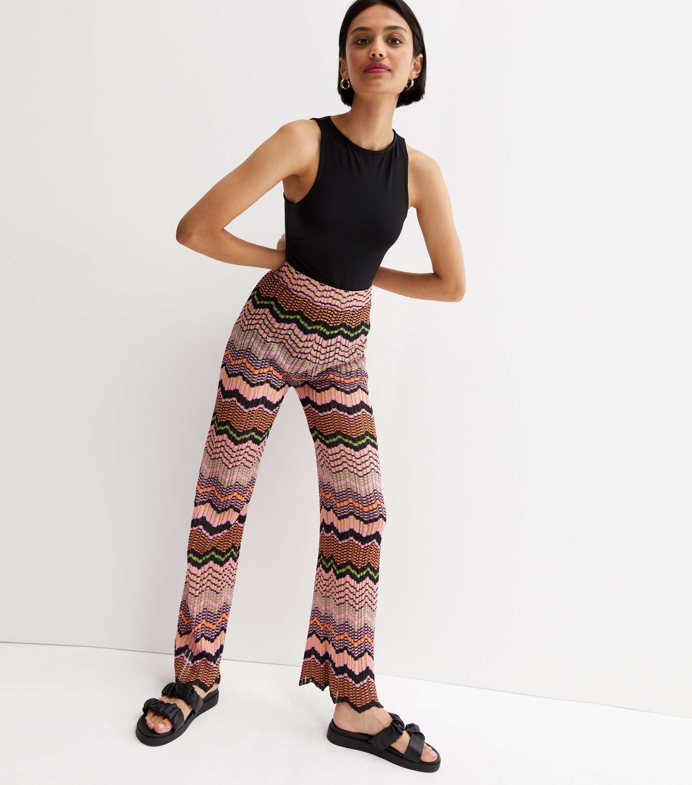 Pink Zig Zag Knit Flared Trousers Image 5