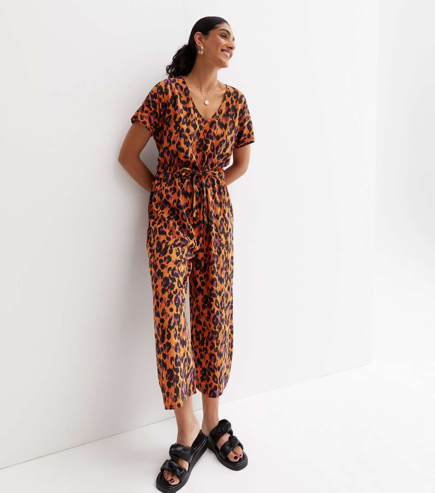 Brown Leopard Print Tie Waist Jumpsuit Image 2