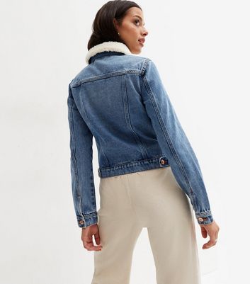 Blue Teddy Collar Pocket Front Denim Jacket | New Look