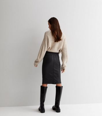 Black leather pencil outlet skirt new look