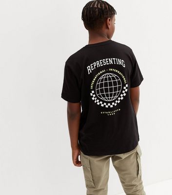 Boys Black Logo Globe Representing T-Shirt | New Look