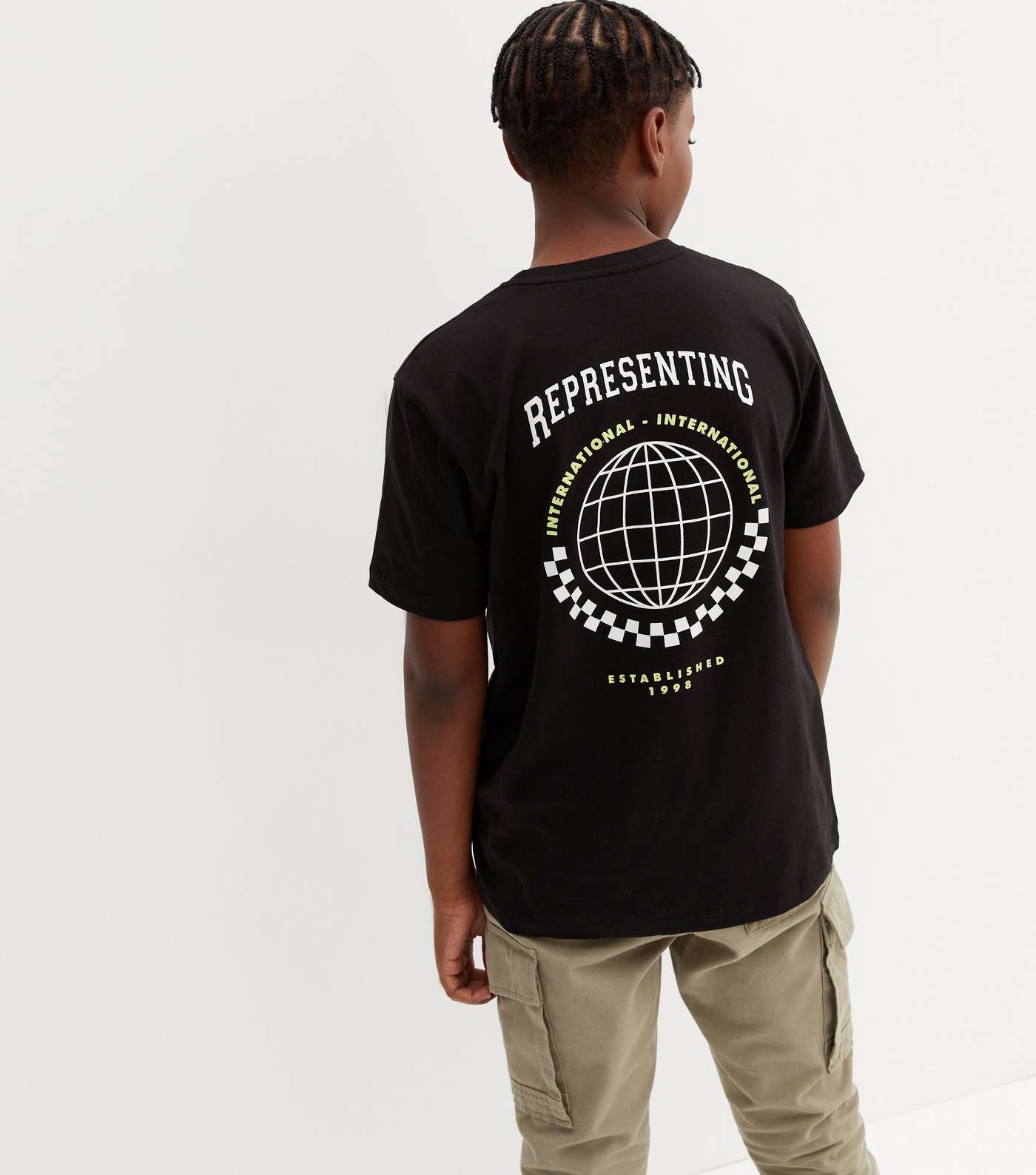 Boys Black Logo Globe Representing T-Shirt Image 4