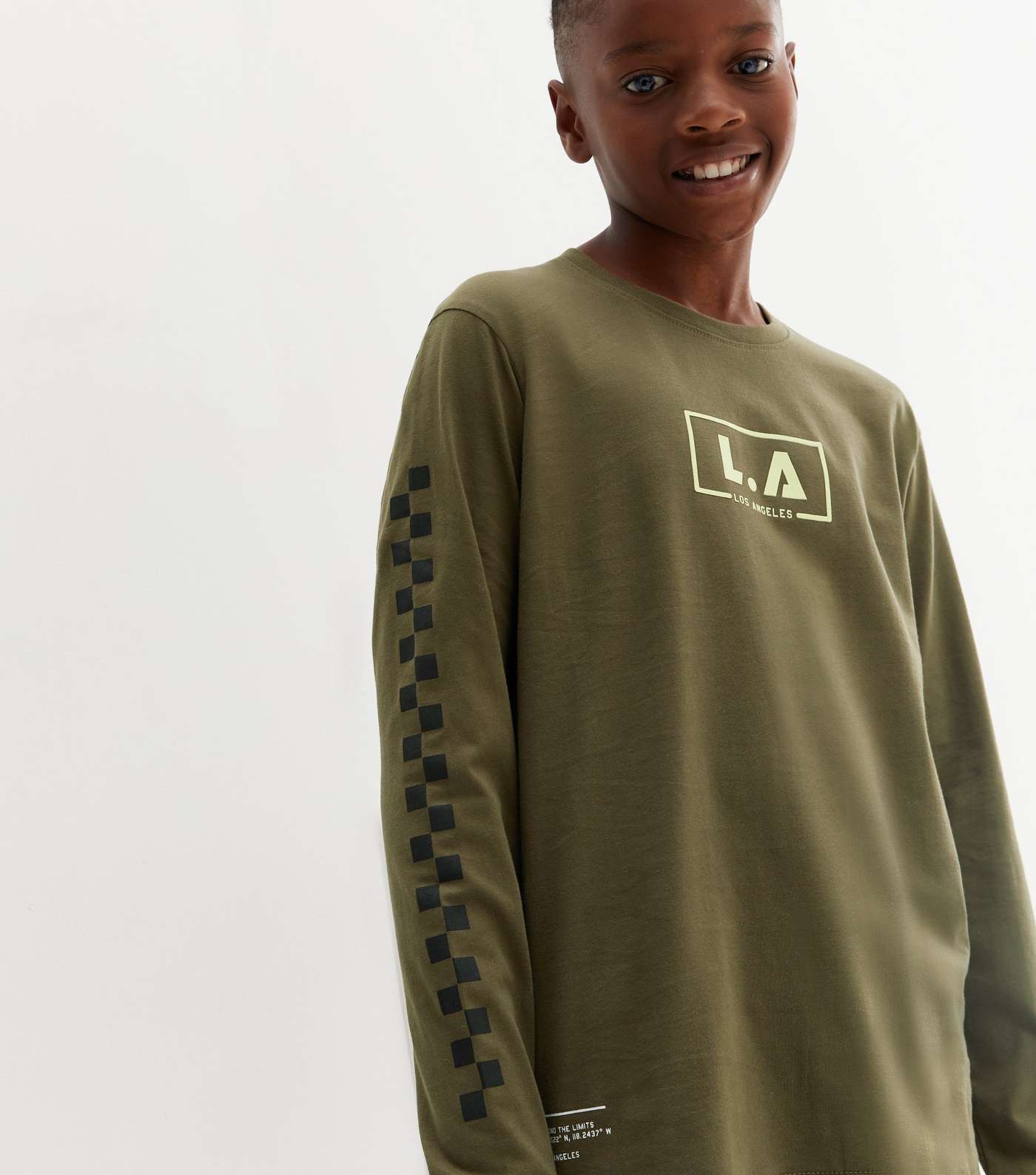 Boys Khaki Checkerboard LA Logo Long Sleeve Top Image 3