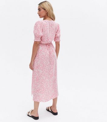 Petite Pink Ditsy Floral Split Hem Midi Dress New Look