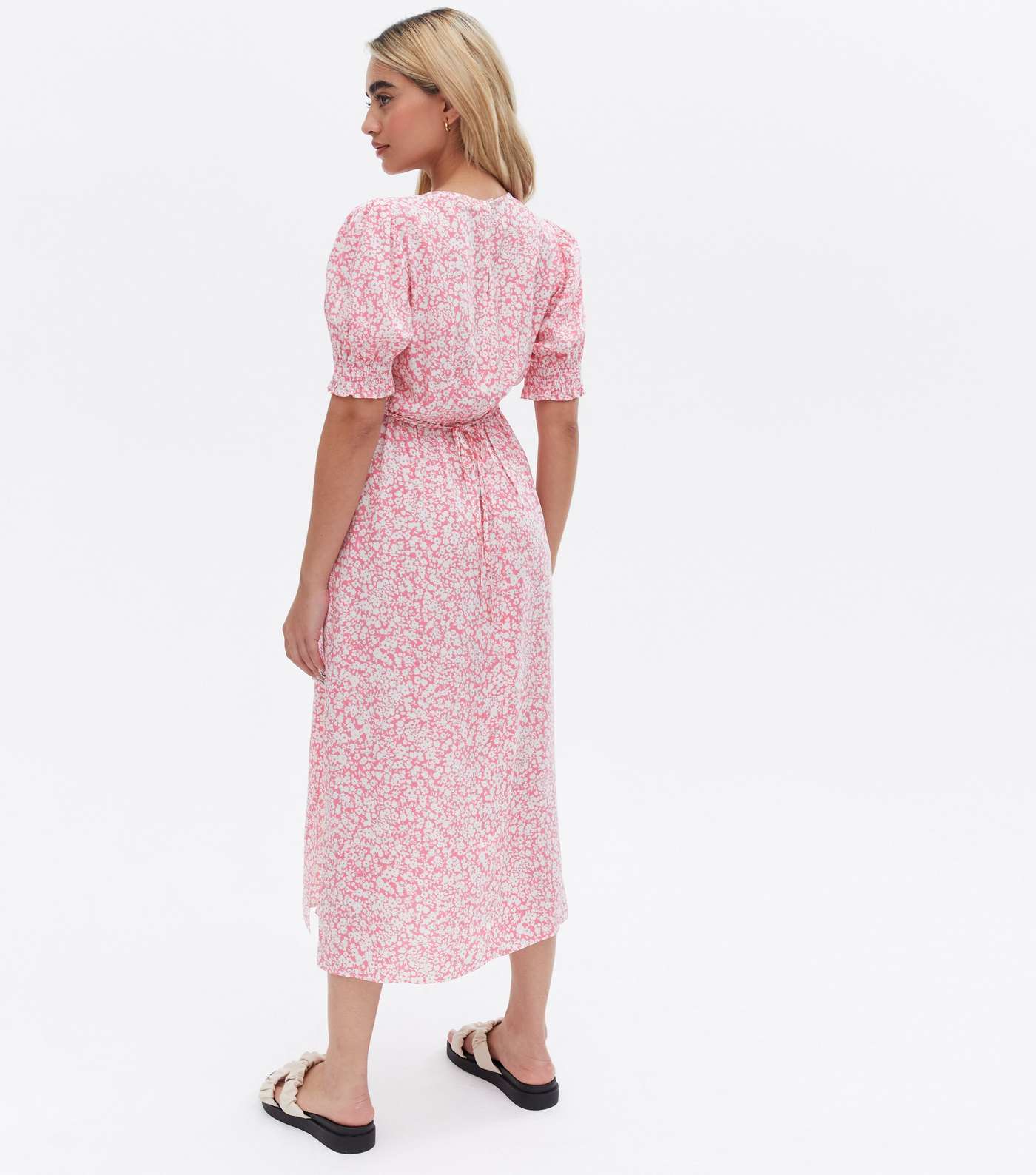 Petite Pink Ditsy Floral Split Hem Midi Dress Image 4