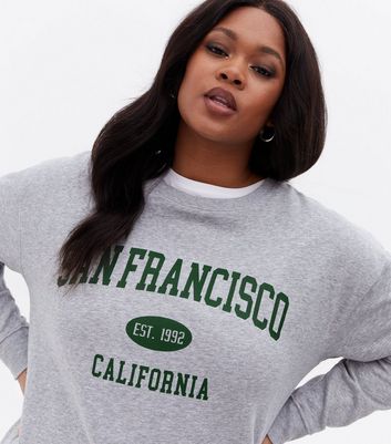 Curves Grey Marl San Francisco Varsity Logo Sweatshirt New Look