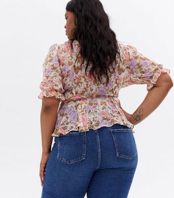 White Floral Chiffon Wrap Blouse 