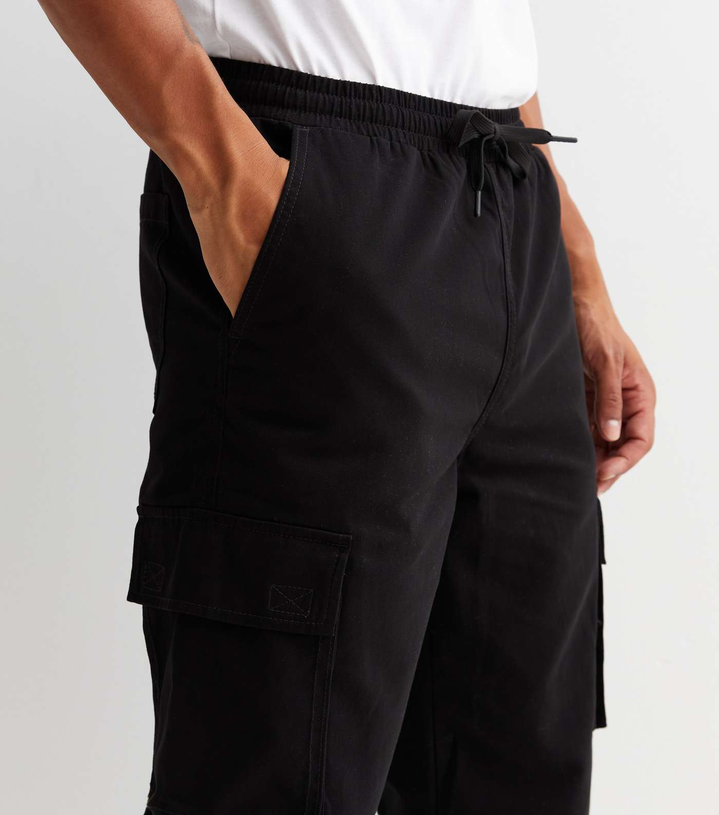 Black Cuffed Slim Fit Cargo Trousers Image 3