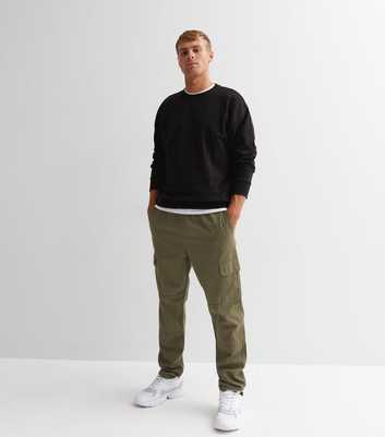 Khaki Cuffed Slim Leg Cargo Trousers