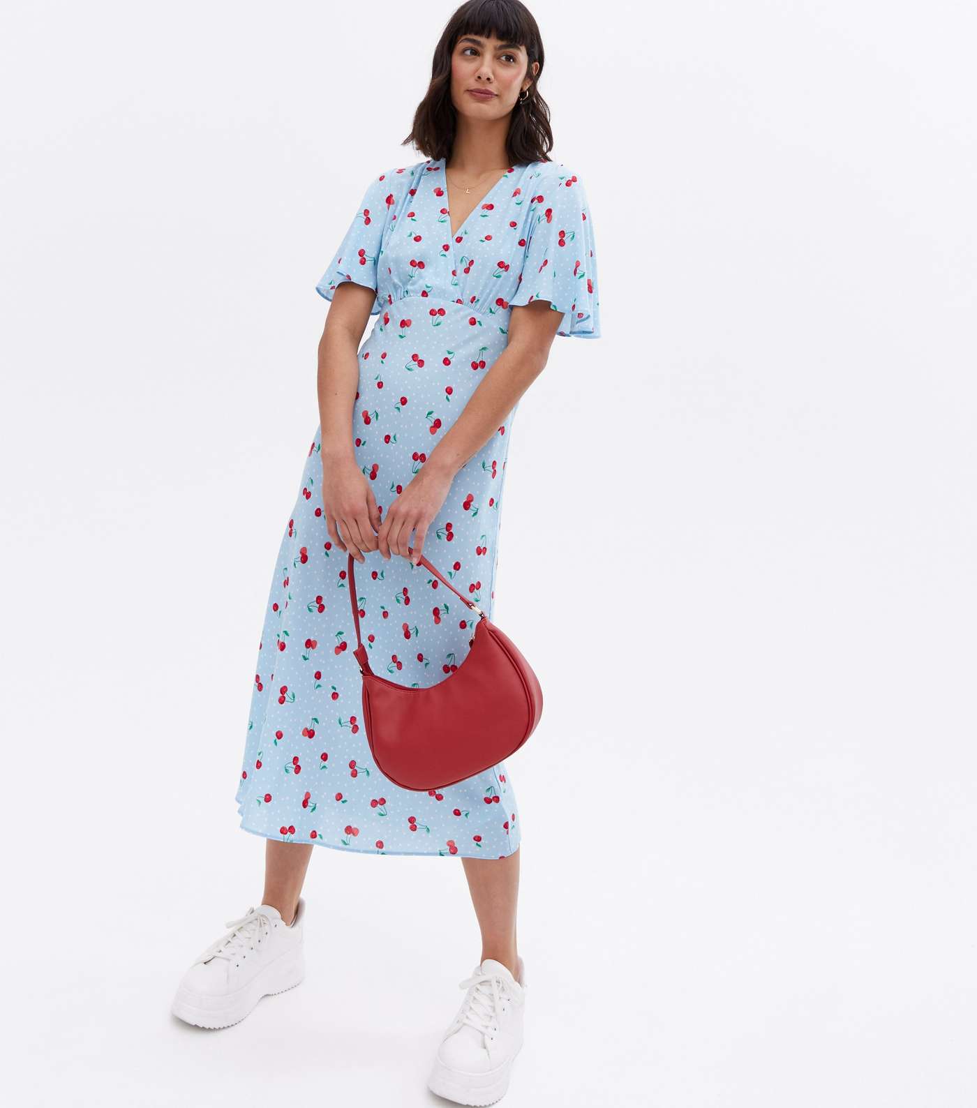 Blue Cherry Spot Midi Wrap Dress