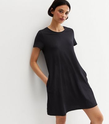 Damen Bekleidung ONLY Black Short Sleeve Mini T-Shirt Dress