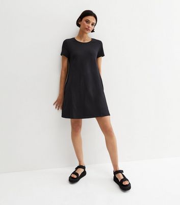 UK Womens Short Sleeve Black Dress Ladies Eagle Print T-Shirt Dress Size 6-14 