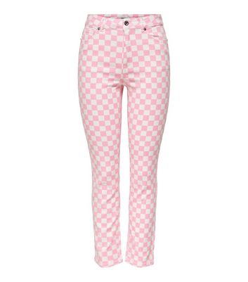 ONLY Pink Checkerboard High Waist Jeans