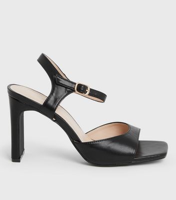 Black Open Toe Block Heel Sandals 