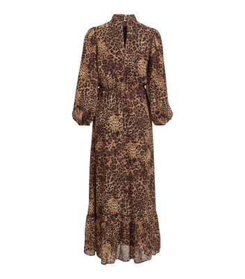 Vila Brown Leopard Print Tiered High Neck Maxi Dress New Look