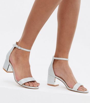 Silver Glitter Block Heel Sandals 