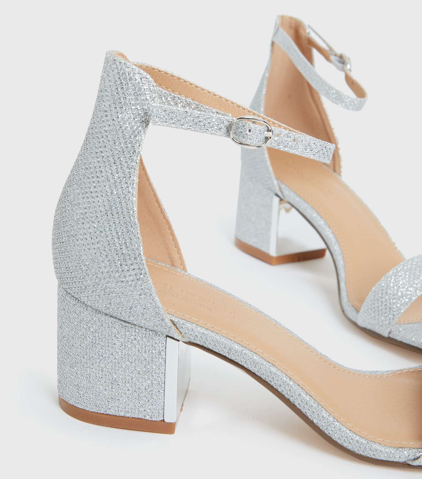 Truffle Collection Silver Glitter Block Heel Sandals Image 4